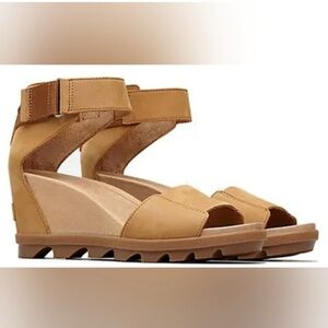 Sorel Joanie II Ankle Strap wedge Sandals tan 9.5